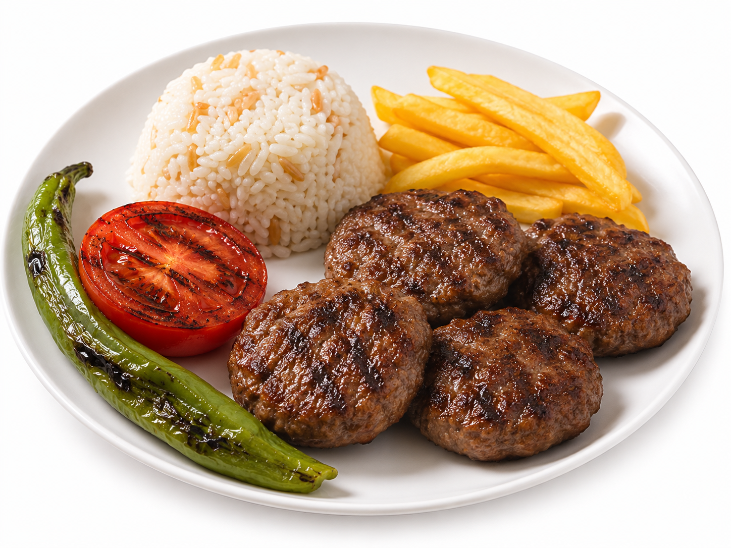 Izgara Köfte Tabağı (Patates Kızartması & Pilav ile)