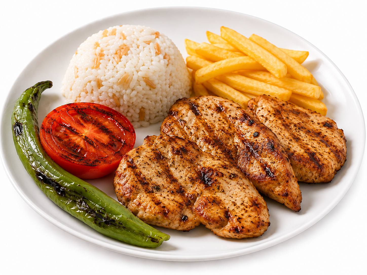 Izgara Tavuk Tabağı (Patates Kızartması & Pilav ile)